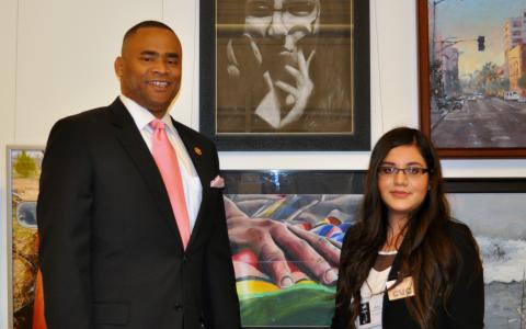 Congressman Marc Veasey with Maria Nino  Garcia, 2014 Art Competition winner